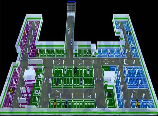 地下停车场分区规划优化设计鸟瞰图